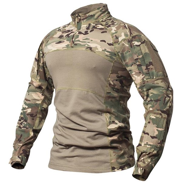 KamuflażOwa Taktyczna Koszula Bojowa MęSka BawełNiana Z DłUgim RęKawem Moro Wojskowa Koszulka RozciąGliwa Paintball Multicam Odzież Mundurowa XL Beige-image