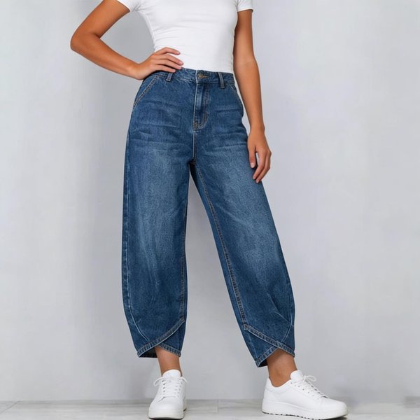 Damskie Codzienne LuźNe Szerokie Nogawki Jeansowe Spodnie Damskie XXL Niebieski-image