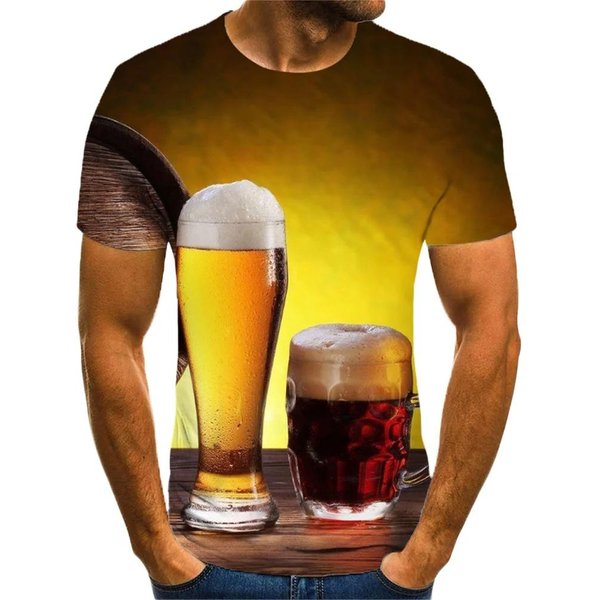 Letnie śMieszne Koszulki Z Nadrukiem 3D Z Piwem Streetwear MęSkie Modne Harajuku Casual Oversized O-Neck T-Shirt Koszulki Topy Odzież Topy L Yellow-image