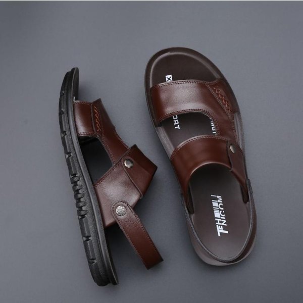 Sandalias De Cuero De Moda De Verano Para Hombre Talla Grande Suela Blanda CóModas Sandalias Casuales Y Zapatillas Zapatos De Playa 46 MarróN-image