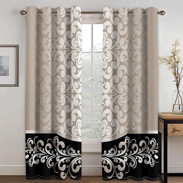 2 Cortinas De PoliéSter Con Estampado Barroco Abstracto De Lujo Dorado Para Dormitorio, Oficina, Cocina, Sala De Estar, Tratamiento De Ventanas, DecoracióN Del Hogar W75 X H166(Cm)X2&Hook-image