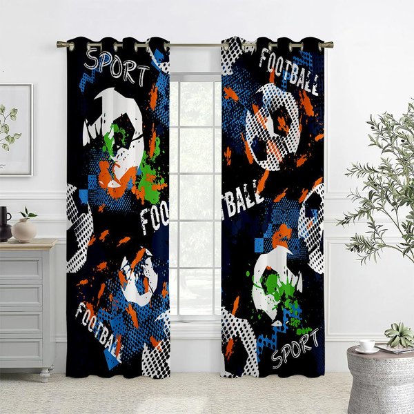Cortinas Estampado Acuarela FúTbol Sangriento Dormitorio Sala De Estar Estudio Cortinas Decorativas DecoracióN Del Hogar 2 Piezas W50Xh140(Cm)X2Pcs&Grommet Top-image