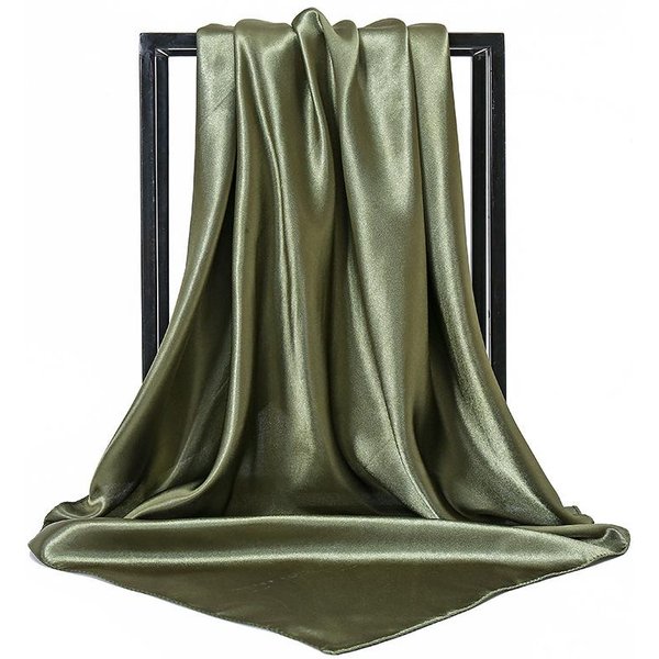 Luksusowy Jedwabny Szalik Damski Satynowy GłAdki HidżAb Szaliki MuzułMańSki Pareo Bandana Damski Szal Owijany Opaska Na GłOwę Foulard 90*90Cm Black-image
