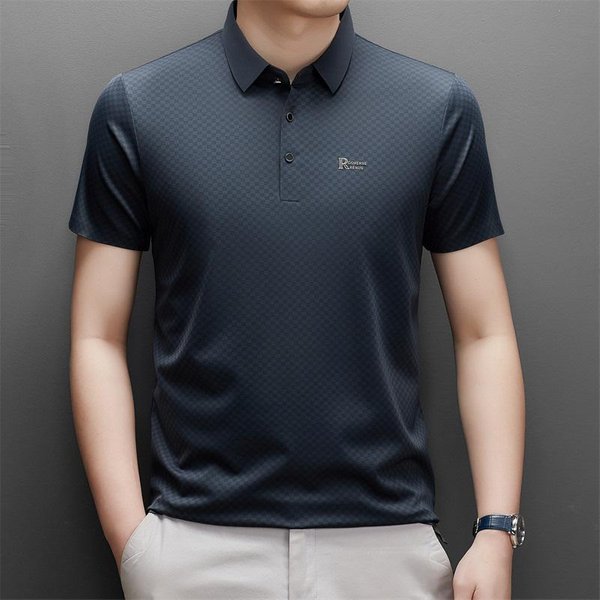 Nueva Camisa Polo Casual De Negocios Para Hombre De Verano Manga Corta Cuadros Moda Cuello Polo Top 3XL Gray-image