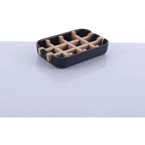 1 Pieza Jabonera De Madera Con Drenaje Bandeja Para JabóN Soporte Para Fregadero Estante Para JabóN Para BañO Estante De Almacenamiento Multifuncional Suministro De BañO Para El Hogar Negro-image