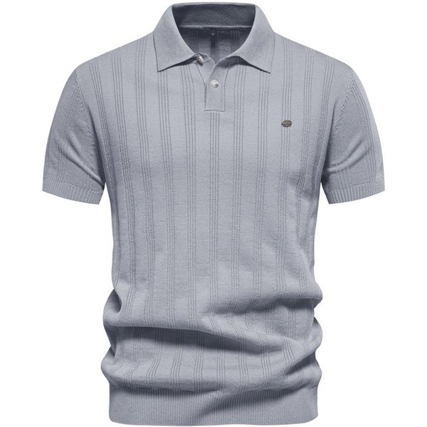 Koszulka Polo MęSka W Stylu Europejskim I AmerykańSkim, Dzianinowa, Wiosenno-Letnia, Swobodna, Z KróTkim RęKawem I KołNierzykiem M Jasny Kolor Szary-image