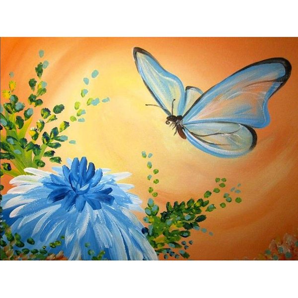Pintura De Diamantes 5D DIY Mariposa Y Flor Azul Bordado De Diamantes Mosaico Punto De Cruz PedreríA 20X30CM-image