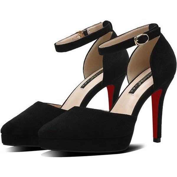 Damskie 10Cm Wysokie Obcasy 2Cm Platforma Zamszowe SandałY Damskie Fetysz Szpilki Klub Nocny Czerwony SpóD Prom Wybieg Pompy Czarne Buty 36-image