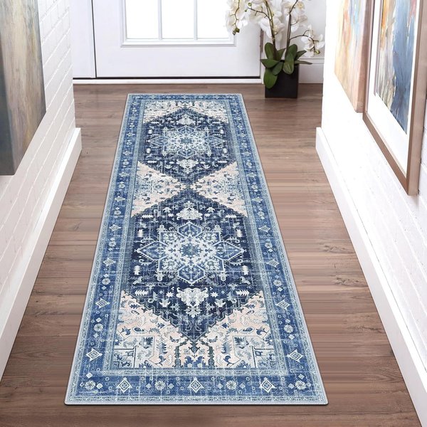 Vintage Perski Dywanik Biegacz Kwiatowy Mata AntypośLizgowa Odporna Na ŚCieranie Do Przedpokoju Kuchni Sypialni Dekoracja Domu 60X200Cm 24X80Inch-image