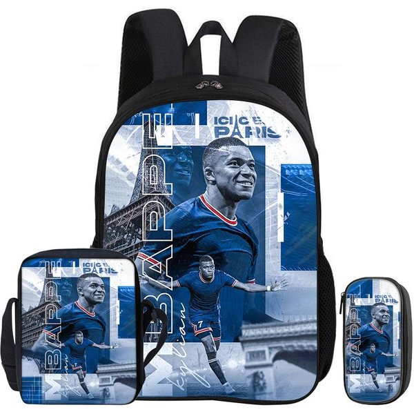 Zestaw 3 Szt. Plecak M-Mbappe Torba Na KsiążKi Gwiazda PiłKi NożNej Torba Na Ramię PióRniki Dziecko Mochila Sportowa Torba Szkolna Prezent Dla Dzieci Rucksack-image