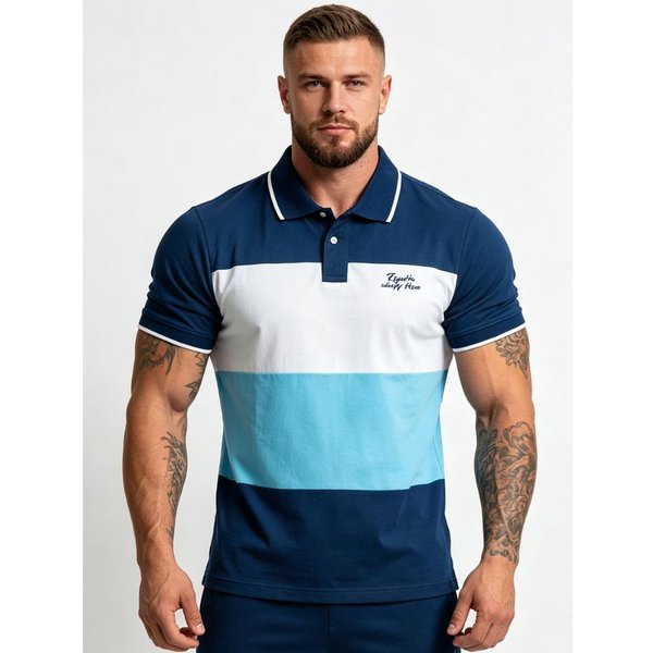 Plus Size Letnia MęSka Koszulka Polo Z KróTkim RęKawem BawełNiana W Paski Odzież Marki Business Casual Men L Niebieski-image