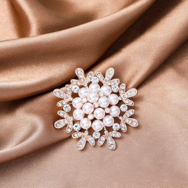 Broches De Flores De Perlas De Lujo De Moda Shmik Para Mujer Insignias Elegantes Exquisitas Cristal JoyeríA Para Ropa Boda Fiesta Alfiler De Broche White-image