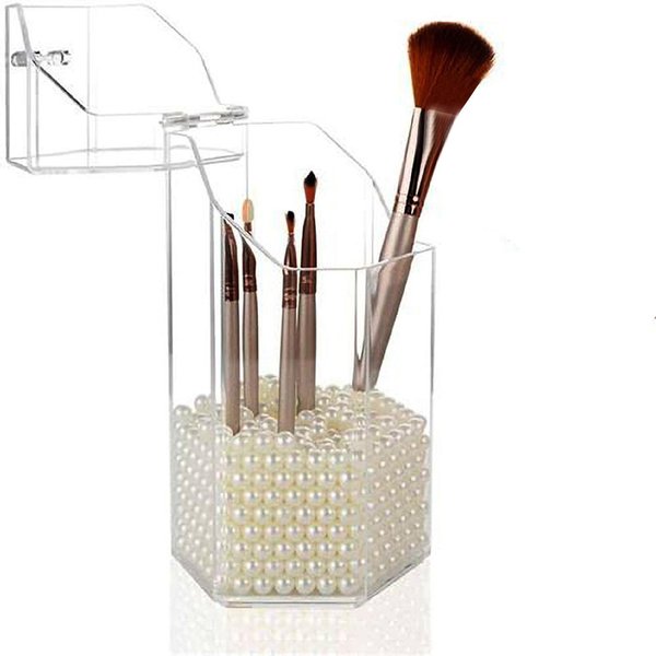 Soporte Para Brochas De Maquillaje PláStico Transparente A Prueba De Polvo Organizador De Brochas CosméTicas Con Tapa HerméTica Para Gray-image