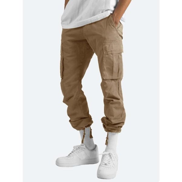 Nuevos Pantalones Casuales De Trabajo Para Hombre Estilo Verano CordóN Bolsillos MúLtiples 5XL Brown-image