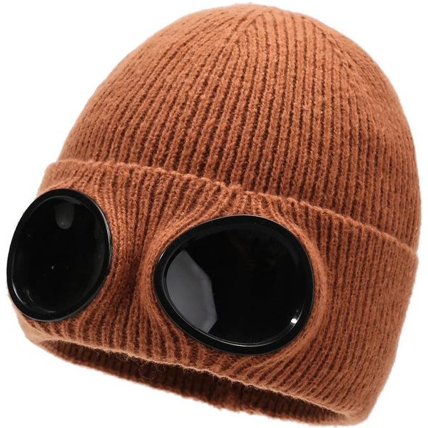 Czapka Dziergana Aviator Zimowa Czapka Z Okularami PrzeciwsłOnecznymi Gogle Wiatroodporna Czapka Ochrona Uszu CiepłA WełNiana Czapka Kawowy-image