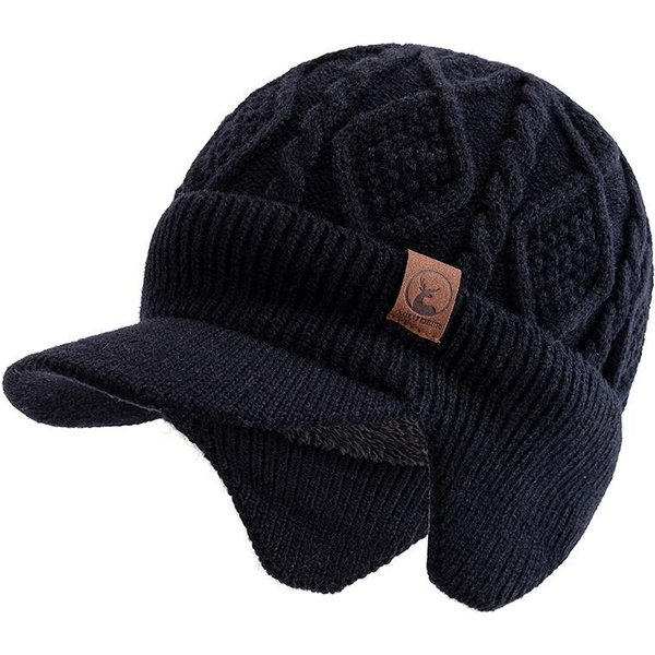 Gorro De Invierno Unisex Con Forro De Felpa Y Piel, CáLido Con Orejeras, Elegante Gorro Suave, Para Exterior, Grueso, Para Esquí Y Deportes, Gorro De Punto Negro-image