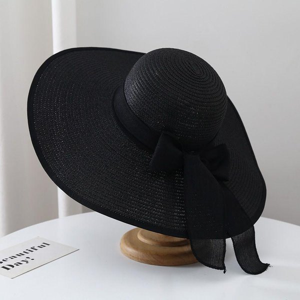 Sombrero De Paja Para Mujer, ProteccióN Solar De Verano, Sombrero De Ala Ancha, Sombrero De Playa Para Vacaciones, Sombrero Plegable Average Size (56-58Cm) Negro-image