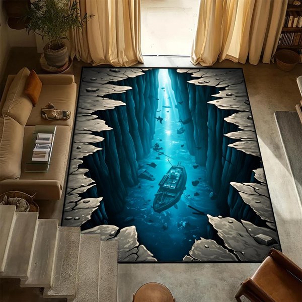 Dywan Ins 3D Z Iluzją Dziury Realistyczny Dywan PodłOgowy Jaskinia Zmywalny AntypośLizgowy Unikalny Dywan Z Iluzją Optyczną Do Salonu Popularny Dywan 120X160Cm-image
