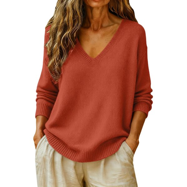 SuéTer Casual De Punto Para Mujer Con Cuello En V De Manga Larga Holgado XXL-image