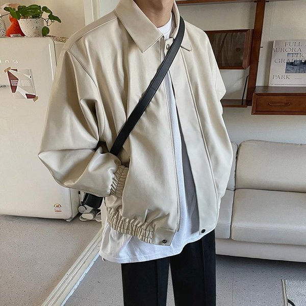 Chaqueta De Cuero Para Hombre Primavera Y OtoñO Nueva Chaqueta De Cuero Holgada Motociclista Para Hombre Estilo Coreano Trendy Casual XL White-image