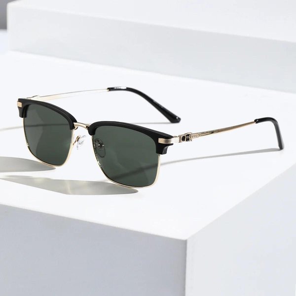 Gafas De Sol Cuadradas De Media Montura Hombre Mujer Lujo DiseñAdor Gafas De Sol Masculino Retro Espejo Gafas Metal Gafas De Sol UV400 Gray-image