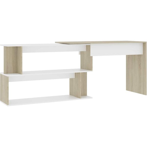 Escritorio De Esquina Blanco Y Roble Sonoma 200 X 50 X 76 Cm Madera De IngenieríA-image
