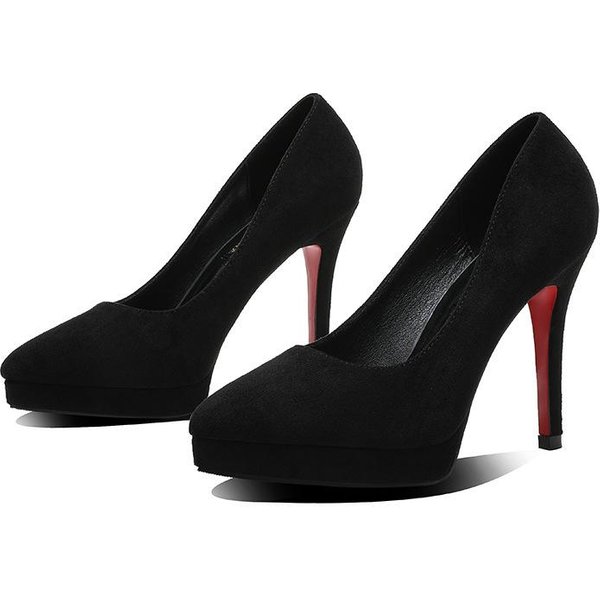 Zapatos De TacóN Alto De 10 Cm, 12 Cm Y Plataforma De 2 Cm Para Mujer, De Gamuza Negra, Con TacóN Extremadamente Fino Y Suela Roja, Para Pasarela 39-image