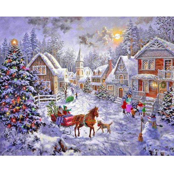 Diamentowe Malowanie ŚNieżNy Dom I Choinka Haft Cross Stitch Rhinestone Mozaika Malowanie 20X30CM Gray-image