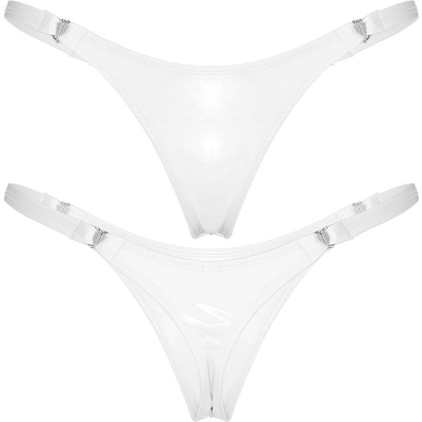 Seksowne Stringi Ze SkóRy Lakierowanej Kobiece Figi Z Niskim Stanem, Damskie BłYszcząCe Bikini Kalesony XL BiałY-image