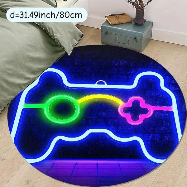 OkrąGłY Dywanik Z Kontrolerem Do Gier Neonowy MięKki Flanelowy WystróJ Pokoju Gracza Prezent Dla Gracza Dywan Mata PodłOgowa 90Cm-Dia.-image
