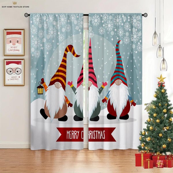 2 Piezas Cortinas Impresas De Dibujos Animados De Papá Noel Feliz Navidad Regalo Para NiñOs Dormitorio Restaurante Fiesta Festiva Cortinas Decorativas W50X130H(Cm)X2Pcs&Rod Pocket-image