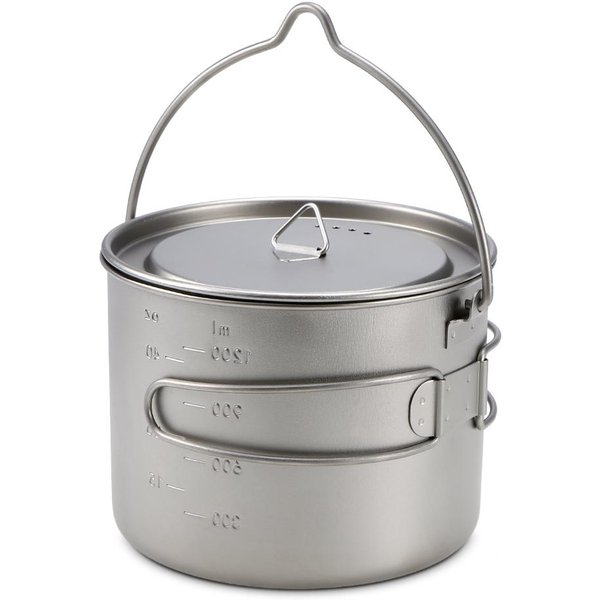 Lixada 1600Ml Titanium Pot Ultralekki PrzenośNy WisząCy Garnek Z Pokrywką I SkłAdanym Uchwytem Outdoor Pot , 1600Ml-image