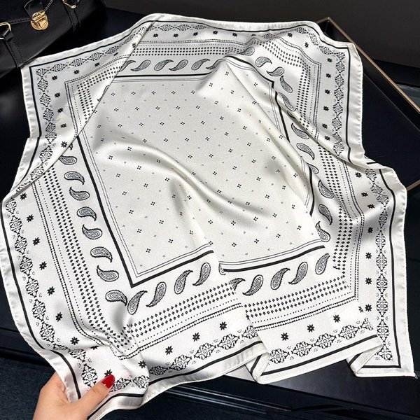 PañUelo Cuadrado Para Mujer De 70 Cm 1 Pieza PañUelo Bandana De SatéN Bufanda Para La Cabeza Moda Estampado Paisley Chal Envolvente Para El Cabello PañUelo De Cuello Femenino Hiyab Gray-image