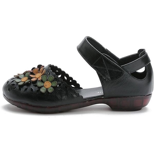 Zapatos De Verano Calientes Para Mujer Sandalias De Cuero Hechas A Mano De Estilo ÉTnico Para Mujer Suela Blanda Flores Zapatos De Madre Zapatos CóModos Para Maternidad 41 Black-image