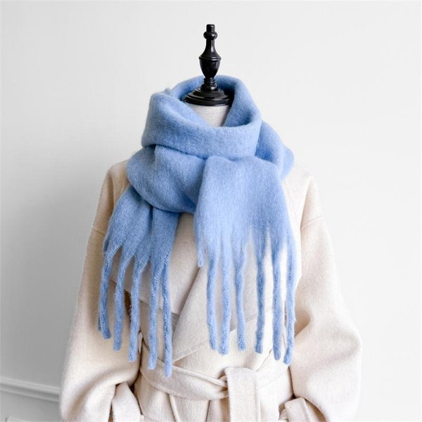 Bufanda De Invierno Para Mujer Cachemir CáLida Lisa Pashmina Manta Chal Envolvente Femenino Grueso Suave Bufanda Borla Grande Chal Poncho Largo Echarpe 20X200 Cm-image