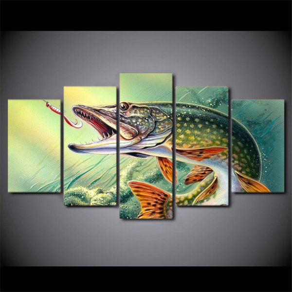 5 Sztuka PłóTno WęDkarstwo Haczyk Szczupak Ryby Plakat I Druki Obrazy Na PłóTnie Obrazy śCienne Do Salonu WystróJ Domu CU-1460A 40X60Cm*2 40X80Cm*2 40X100Cm*1-image