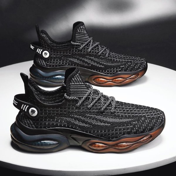Zapatos Para Hombre Zapatillas CóModas Transpirables Para Malla Tenis Deportes Correr Caminar Exterior Tejido Volador Mujer Sin Cordones Zapatos De Gimnasio 39 Negro-image