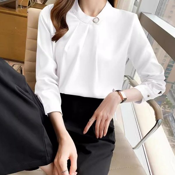 Camisa De Gasa De Manga Larga Estilo Coreano Para Mujer, Estilo Profesional, Estilo Nuevo De OtoñO 2XL-image