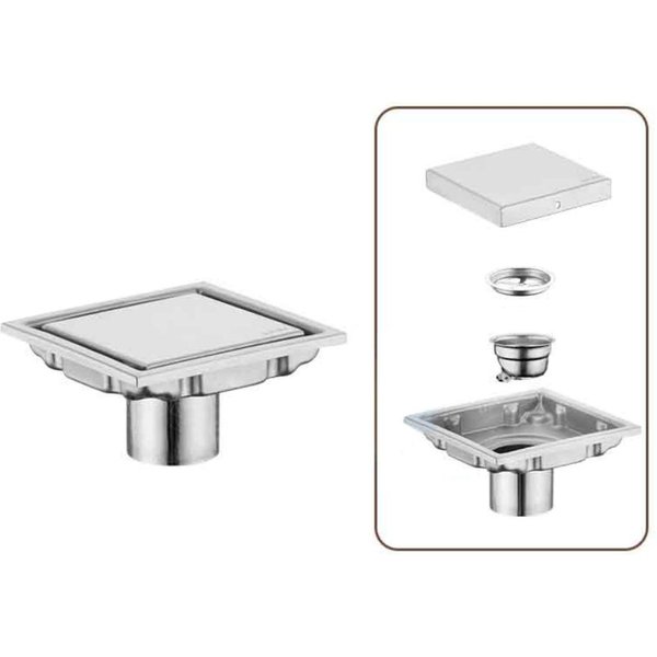 Acero Inoxidable 304 Cuadrado DesagüE De Piso Anti-Olor Rejillas De Ducha Gran Flujo Drenaje Cocina Plata-image