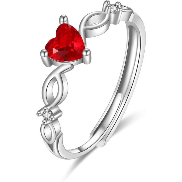 Anillo Viva Para Mujer Con Circonita Incrustada Chapado En Oro Rosa Anillo Rojo En Forma De CorazóN Accesorios De Moda Ajuste De Apertura White-image