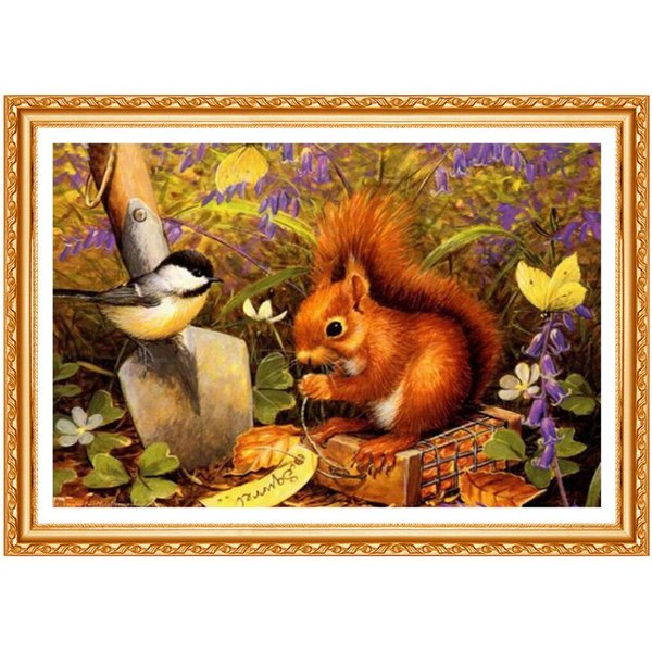 PełNe OkrąGłE WiertłO 5D Diy Diamentowe Malowanie „WiewióRka I Ptak” Haft KrzyżYkowy WystróJ Domu 20X30CM-image