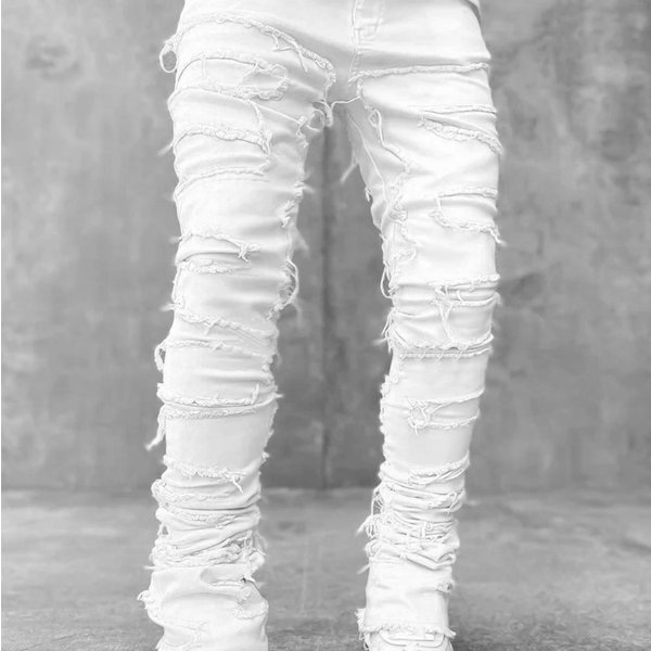 Nuevos Pantalones Vaqueros De Pierna Recta De Mezclilla Para Hombre, Moda Urbana, Pantalones Vaqueros De Pierna Recta De Mezclilla Con Parches EláSticos Coloridos M Gray-image