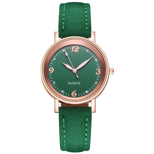 Relojes De Cuarzo Para Mujer Con Manecillas Luminosas A La Moda, Correa De Cuero Simple, Relojes De Pulsera Para Mujer, Regalos Para Esposa, Amiga Y Familia Verde-image
