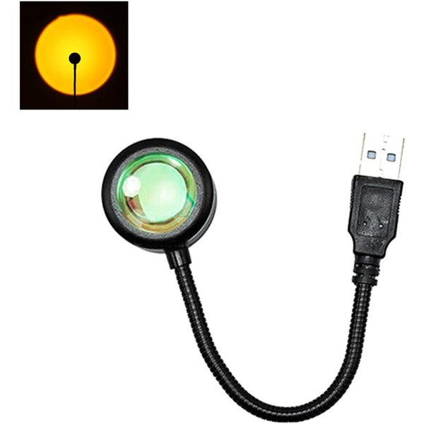 LáMpara De Puesta De Sol Alimentada Por Usb, RotacióN De 360 Grados, ProyeccióN Led, Luz Nocturna, FotografíA RomáNtica Amarillo-image
