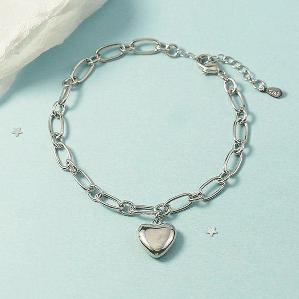 Pulsera Y Brazalete De Plata De Ley 925 Vintage Con Charm En Forma De CorazóN Para Mujer JoyeríA De Boda Sl036 Gray-image