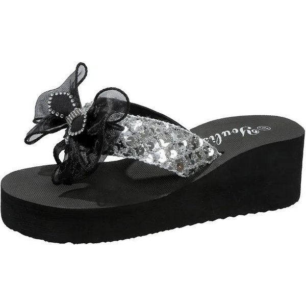 Zapatos Femeninos Chanclas Zapatillas De Mujer Talla Grande Sandalias Casuales Mujer Punta Redonda CuñAs De Plataforma Lazo Sandalias De Mujer 43 Plata-image