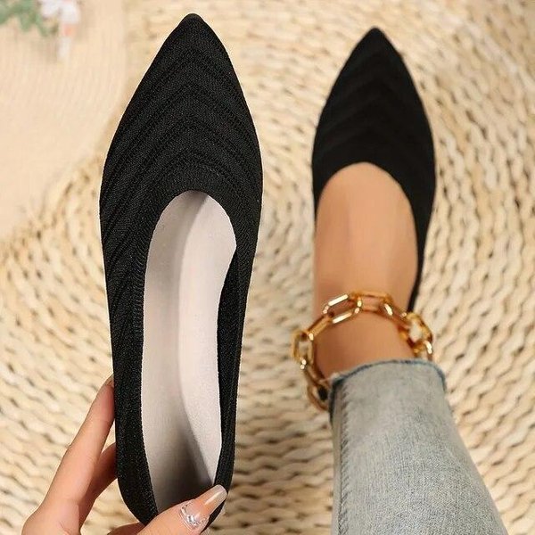 Damskie Buty Ze Szpiczastym Noskiem PłAskie Buty Jednokolorowe Dzianinowe Buty Wsuwane Na Co Dzień OddychająCe Mieszkania Baletowe Damskie PłAskie Buty Mokasyny 42 Black-image