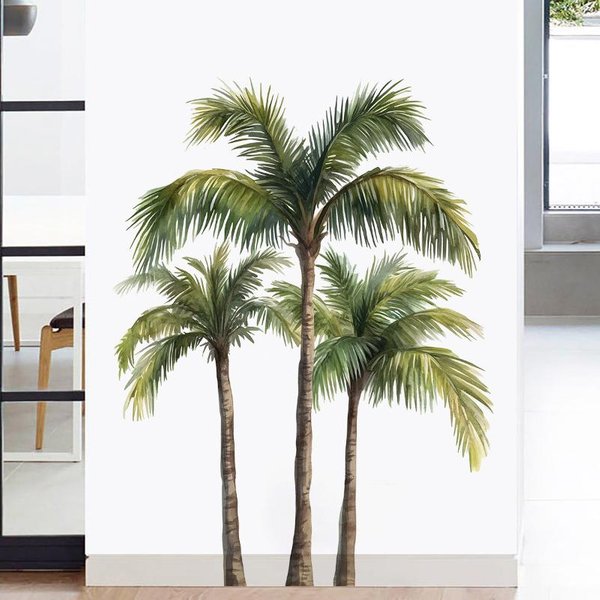 Vinilo Decorativo De Pared Con Paisaje De Playa Y Palmeras De Coco, Removible, Para Dormitorio Y Sala De Estar. PVC Gray-image