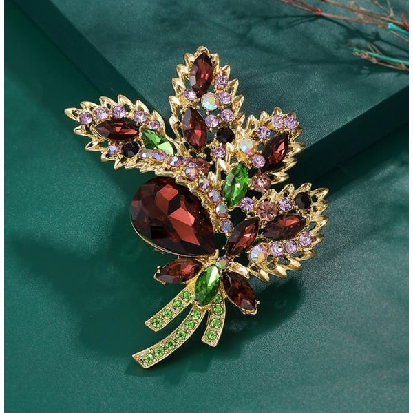 Nuevo DiseñO Mujer Vintage MarróN PedreríA Cristal Flor Hoja Colgante Broche Pin JoyeríA De Moda Lujoso Regalo De Boda-image