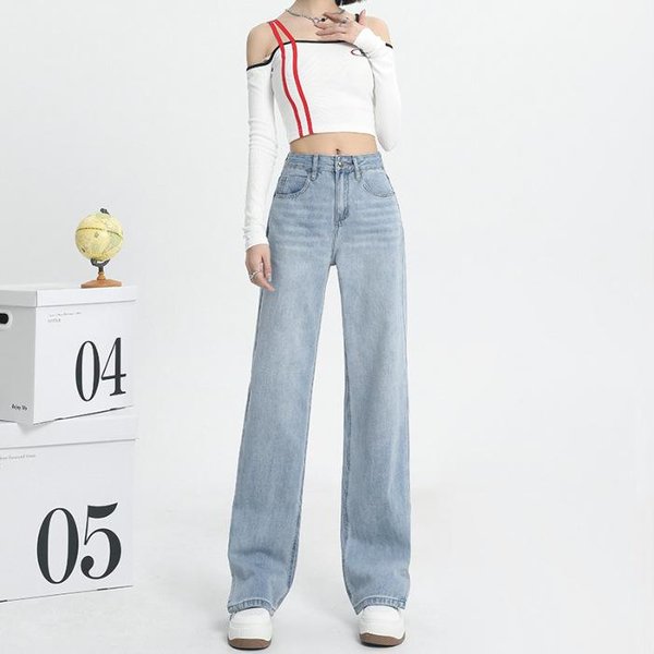 Jeans Rotos Para Mujer, Pantalones De Verano De Cintura Alta De Pierna Ancha Para Mujer, Pantalones Largos De Verano Con Piernas Divididas, VersióN Estrecha De Pierna Ancha 2XL Gray-image